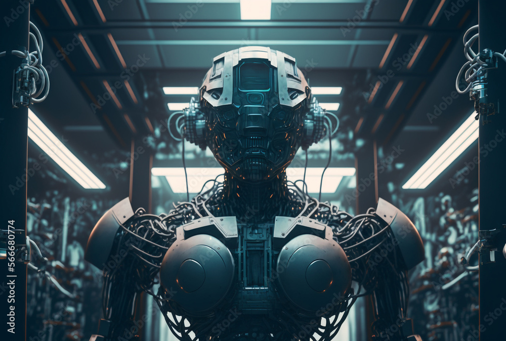Generative AI fantasy sci-fi cyborg. Robot in technology fantasy suit. Generative AI fantasy sci-fi cyborg. Robot in technology fantasy suit.
