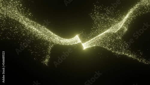 Abstract angel wings made of 3d background particles. Movement of golden particles 3d rendering. Magic, magic, faith. Texture motion graphics.