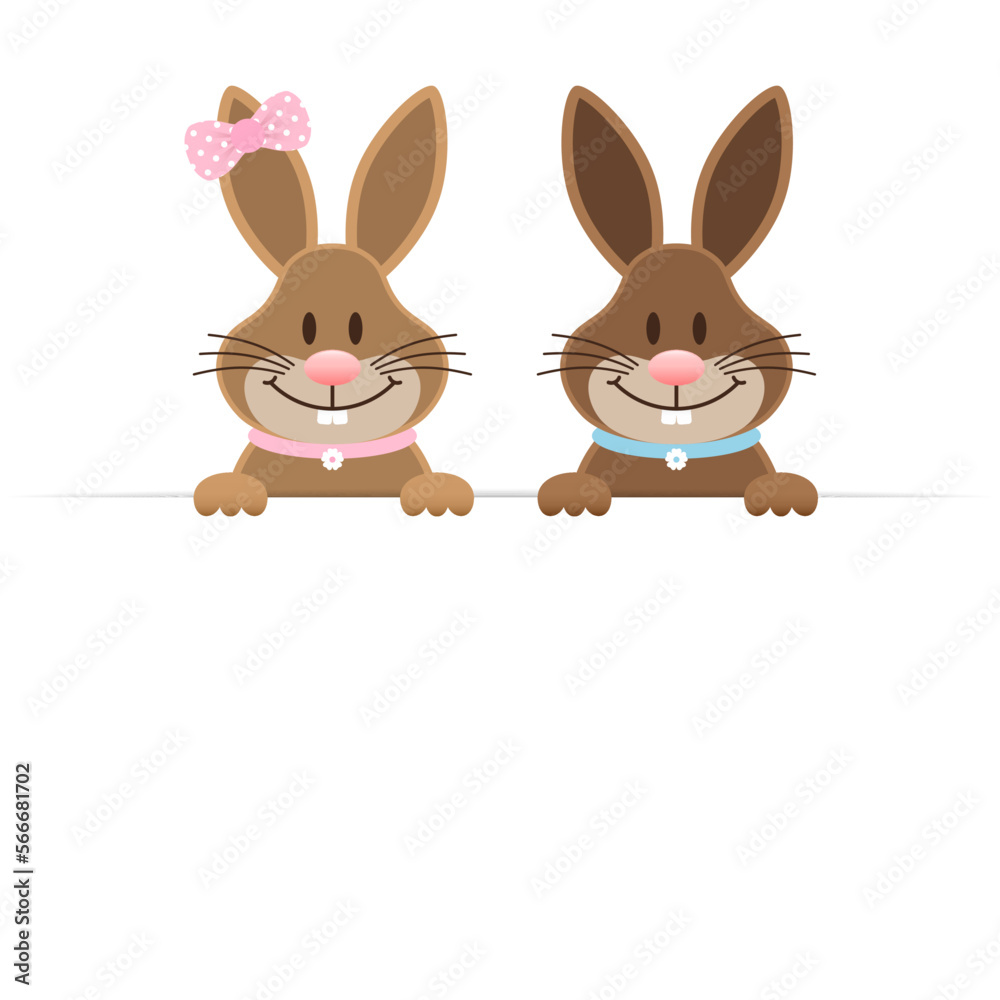 Obraz premium 2 Osterhasen Mädchen Und Junge Halten Banner