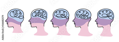 Illustration of head and brain hand drawn in continuous line style.