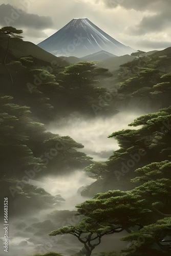 Mount fuji towers above the Japanese forests below