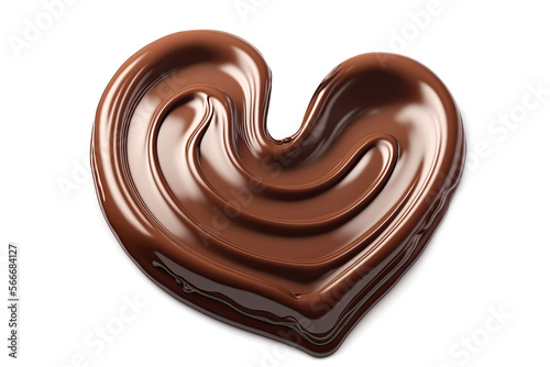 Melted chocolate heart shaped. Swirl isolated on white background. 