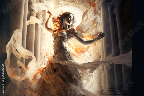 Woman in an Ethereal, soft angelic whimsical dance energy.  Generative AI, this image is not based on any original image, character or person.	