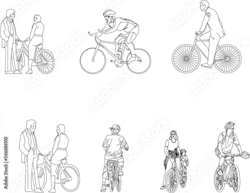 Vector sketch illustration of people on bicycles relaxin photo