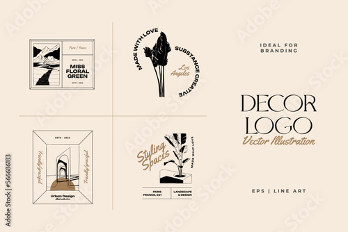 Landscape, interior, home decor, garden logo template illustration for branding