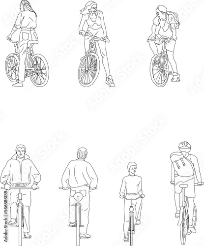 Vector sketch illustration of people on bicycles relaxing