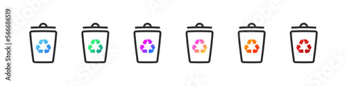 Recycle bins set. Icons of trash cans for different types of waste. Vector illustration
