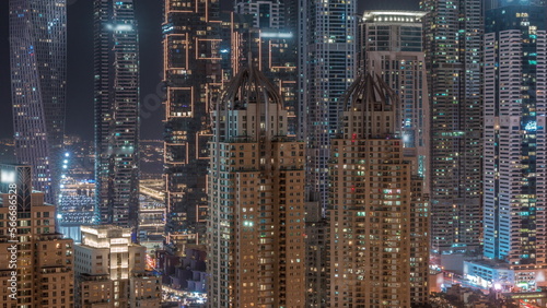 Skyscrapers of Dubai Marina with highest residential buildings all night © neiezhmakov