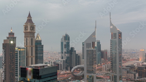 Photography Skyscrapers on Sheikh Zayed Road and DIFC day to night in Dubai, UAE