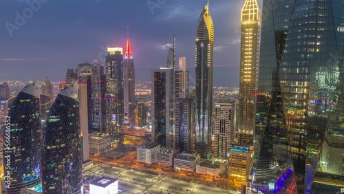 Financial center of Dubai city with luxury skyscrapers day to night , Dubai, United Arab Emirates