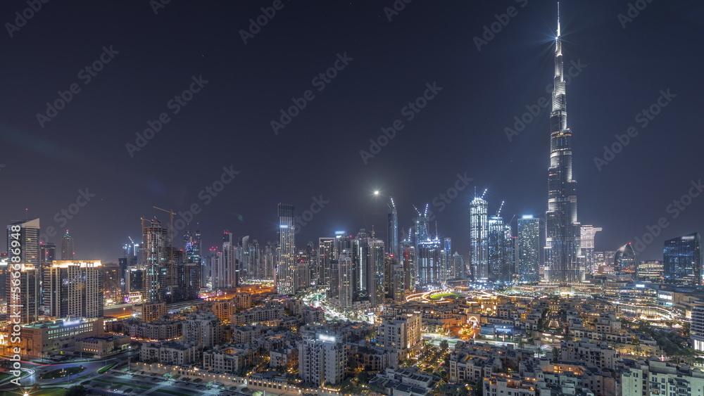 Dubai Downtown all night with tallest skyscraper and other towers Dubai Downtown all night with tallest skyscraper and other towers