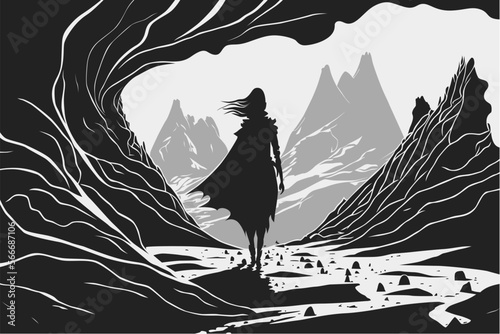 A woman walking in the valley of shadows.