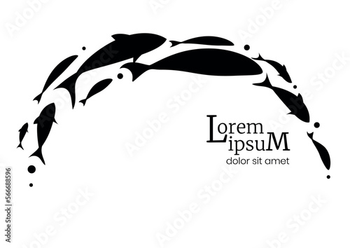 Fish logo black template design. Jumping school of fish. photo