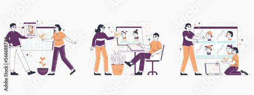 Cryptocurrency tokens. Non fungible token market, digital crypto art concept, selling and buying NFT, crypto masterpieces flat vector illustration on white background