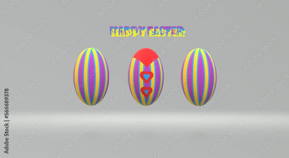 4k vídeo. Feliz pascua con huevos de colores  en 3d flotando de un lado a otro sobre un fondo claro