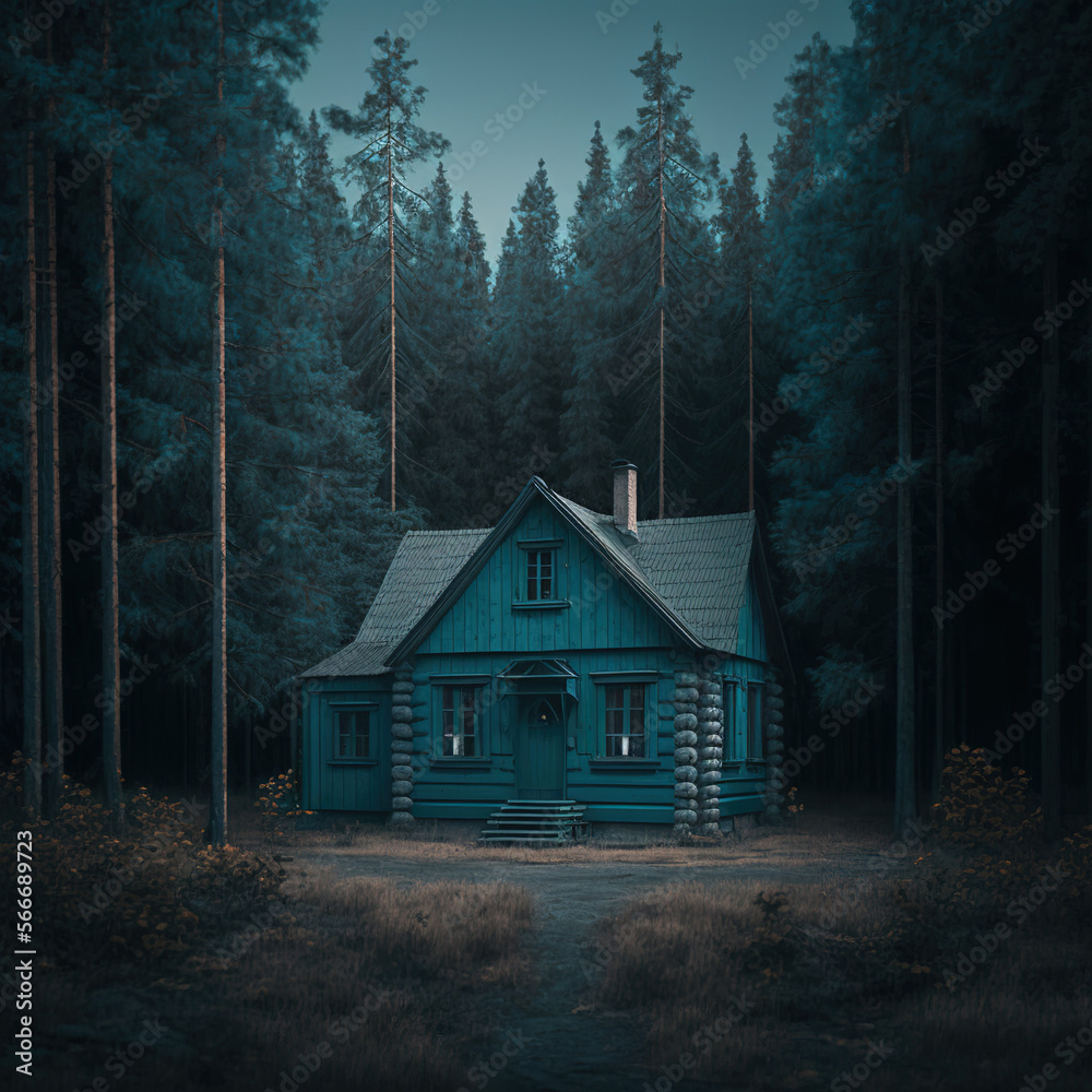 Horror House Cabin in the Woods Forest. Spooky haunted Horror House Cabin in the Woods Forest. Spooky haunted