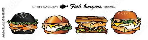 Cute hand drawn isolated color fish burgers  Volume 3 
