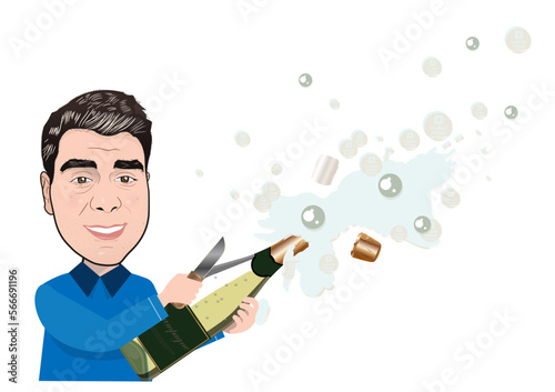 A male character is opening a champagne bottle with a knife