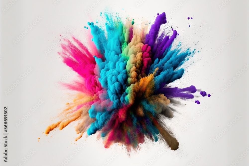  a multicolored explosion of paint on a white background with a white frame around it and a white background with a white border around it.  generative ai