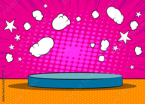 Comics abstract product podium stage. Comic Book scene pedestal or platform for mockup presentation. Vector illustration texture, background.