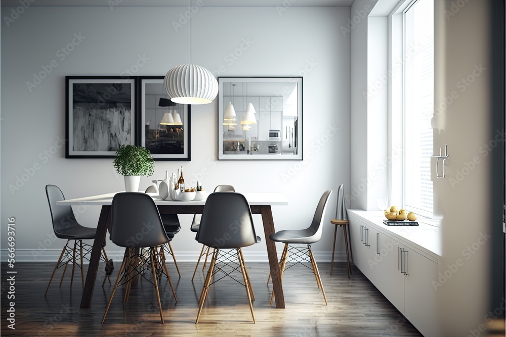 Fototapeta premium Modern dining room with table - Illustration created with generative ai
