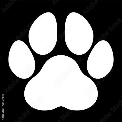 white dog paw type logo on a black background
