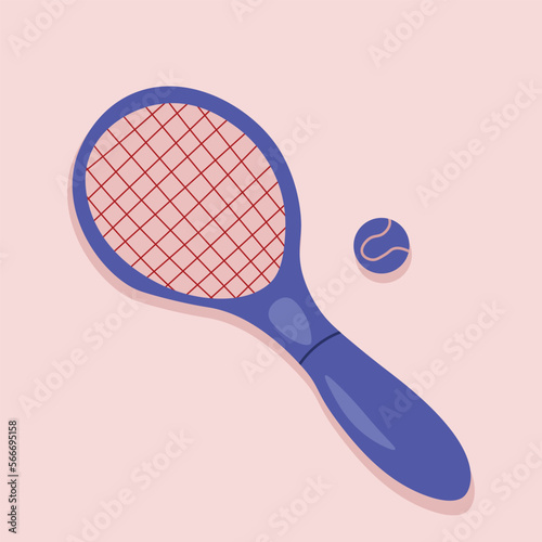 Tennis doodle racquet blue color on pink background illustration.