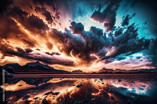 Dramatic sky, sunset, Clouds, Created with AI, AI, Generative AI
