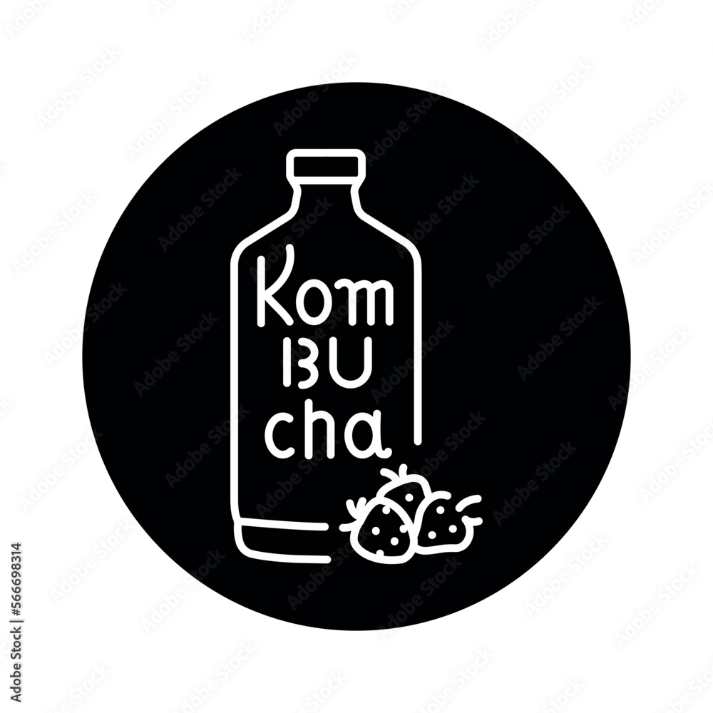Kombucha homemade tea in bottle color line icon. Japanese fermented
