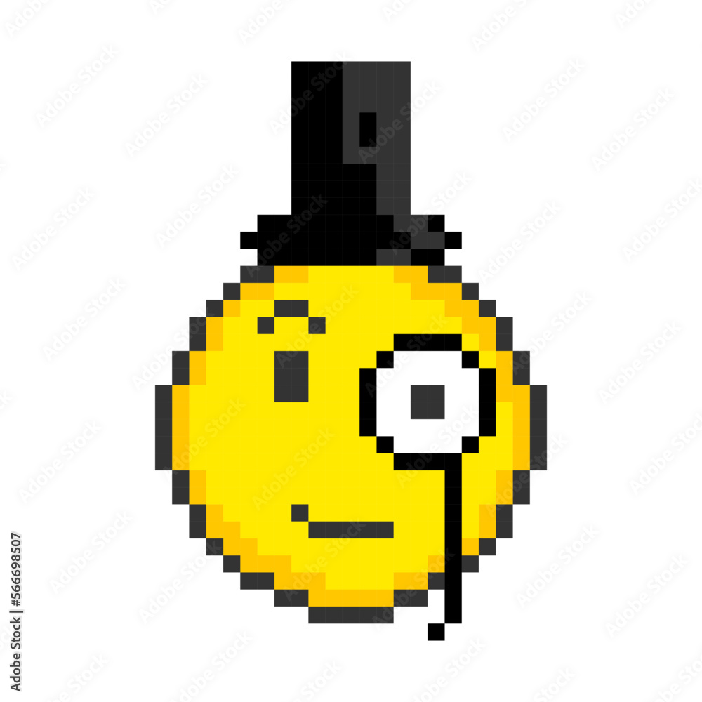 Fototapeta premium Face with monocle and hat. Pixel art emoticons. Vector illustration.