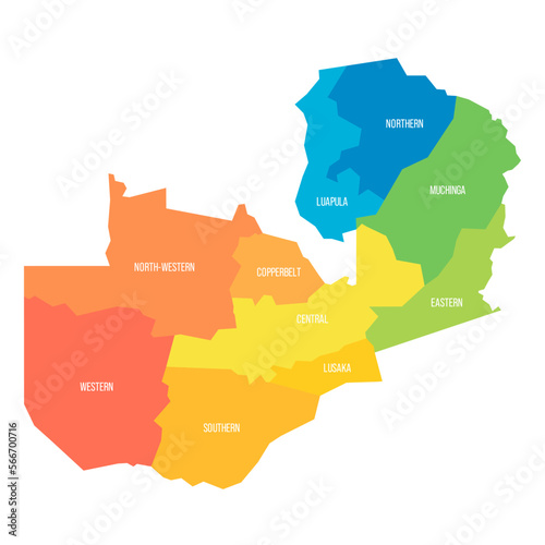 Zambia political map of administrative divisions