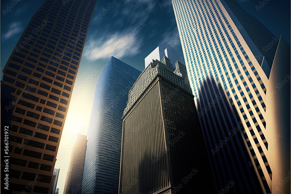 Stylish wallpaper of modern highrise office buildings, city, success