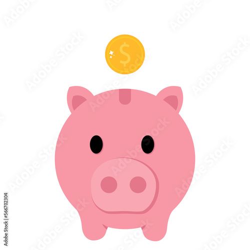 pink piggy bank with coins, money. Vector