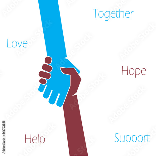 Helping hand concept. Gesture, sign of help and hope. Two hands taking each other vector