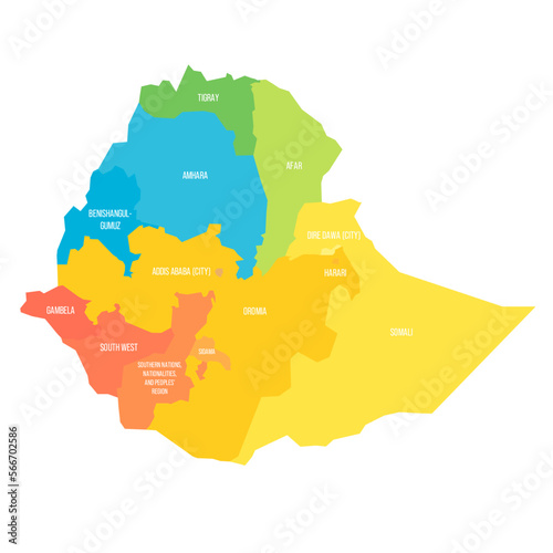 Ethiopia political map of administrative divisions