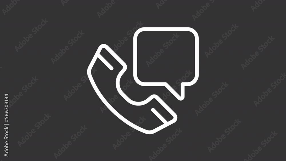 Animated missed call white line icon. Handset with chat box. Loop HD video with chroma key, alpha channel on transparent background, black solid background. Outline motion graphic animation Animated missed call white line icon. Handset with chat box. Loop HD video with chroma key, alpha channel on transparent background, black solid background. Outline motion graphic animation