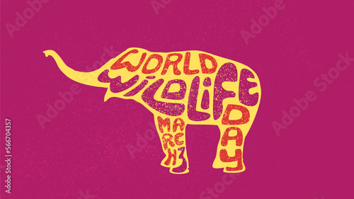 world wildlife day banner on silhouette elephant illustration © margakarya