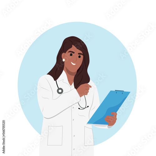 female doctor holding a tablet. The pediatrician examines the results of the patient's tests.