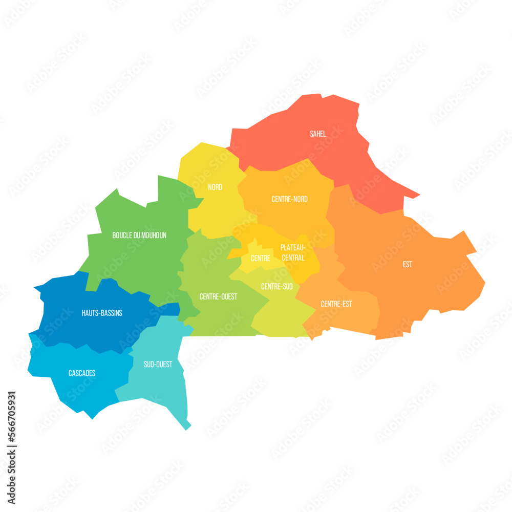 Burkina Faso political map of administrative divisions Stock Vector