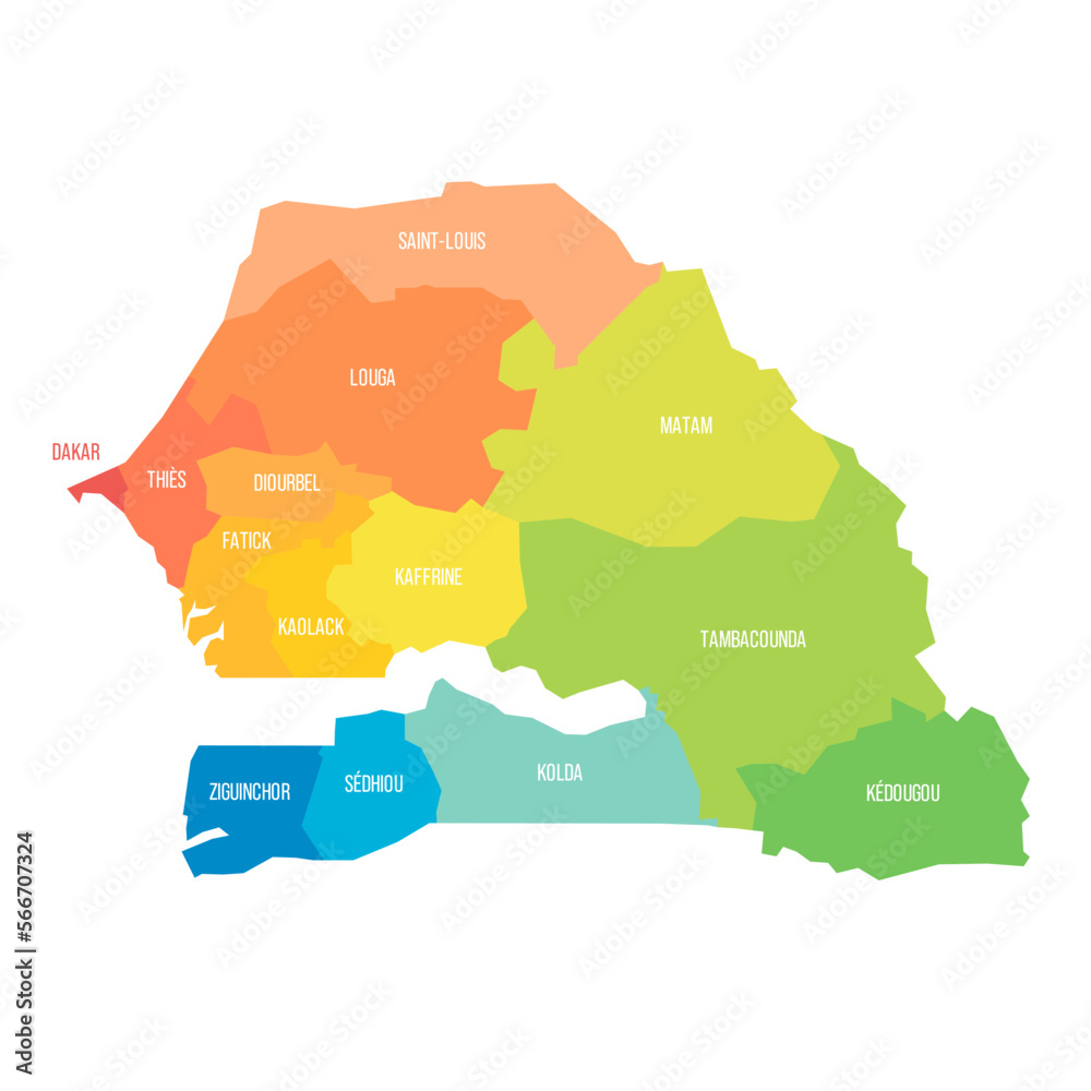 Senegal political map of administrative divisions Stock Vector Adobe