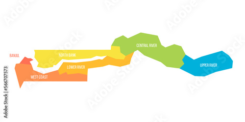 The Gambia political map of administrative divisions