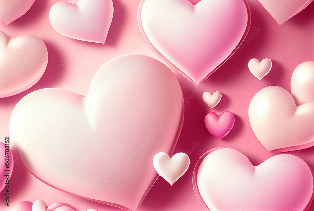 pink background with 3d hearts. AI generated