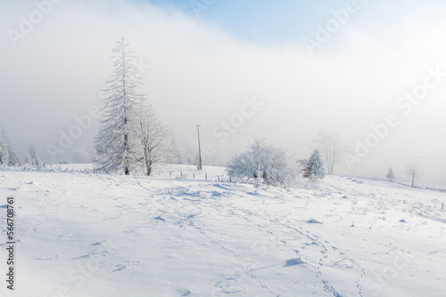 Winter fairytale in the mountain villages of the Carpathians, Transylvania, Romania