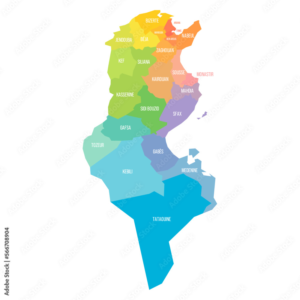 Tunisia political map of administrative divisions Stock Vector Adobe Stock
