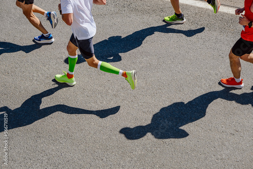 group runners athletes run marathon race top view photo