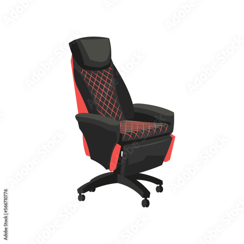 Office or gaming chair with automated foot support vector illustration. Drawing of computer chair, comfortable equipment for gaming isolated on white background. Furniture, gaming, comfort concept