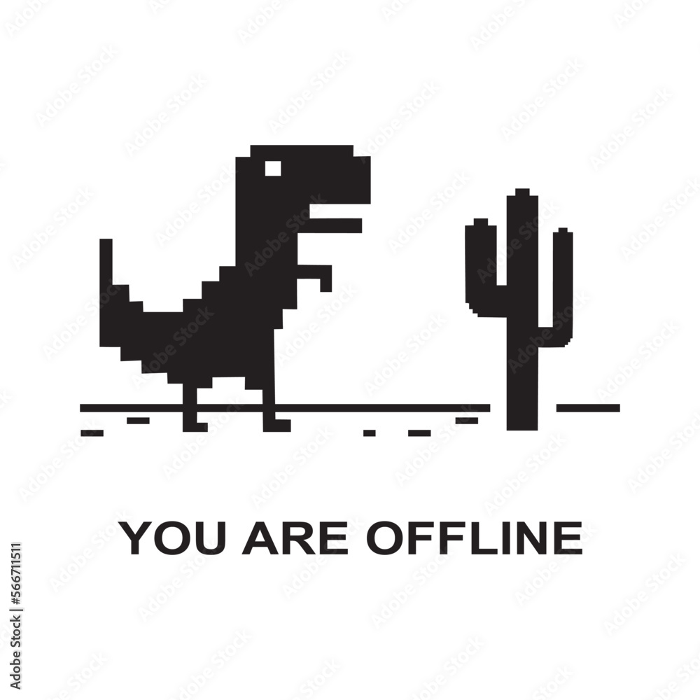 Pixel art of dinosaur icon vector describing offline error for internet symbol illustration Pixel art of dinosaur icon vector describing offline error for internet symbol illustration