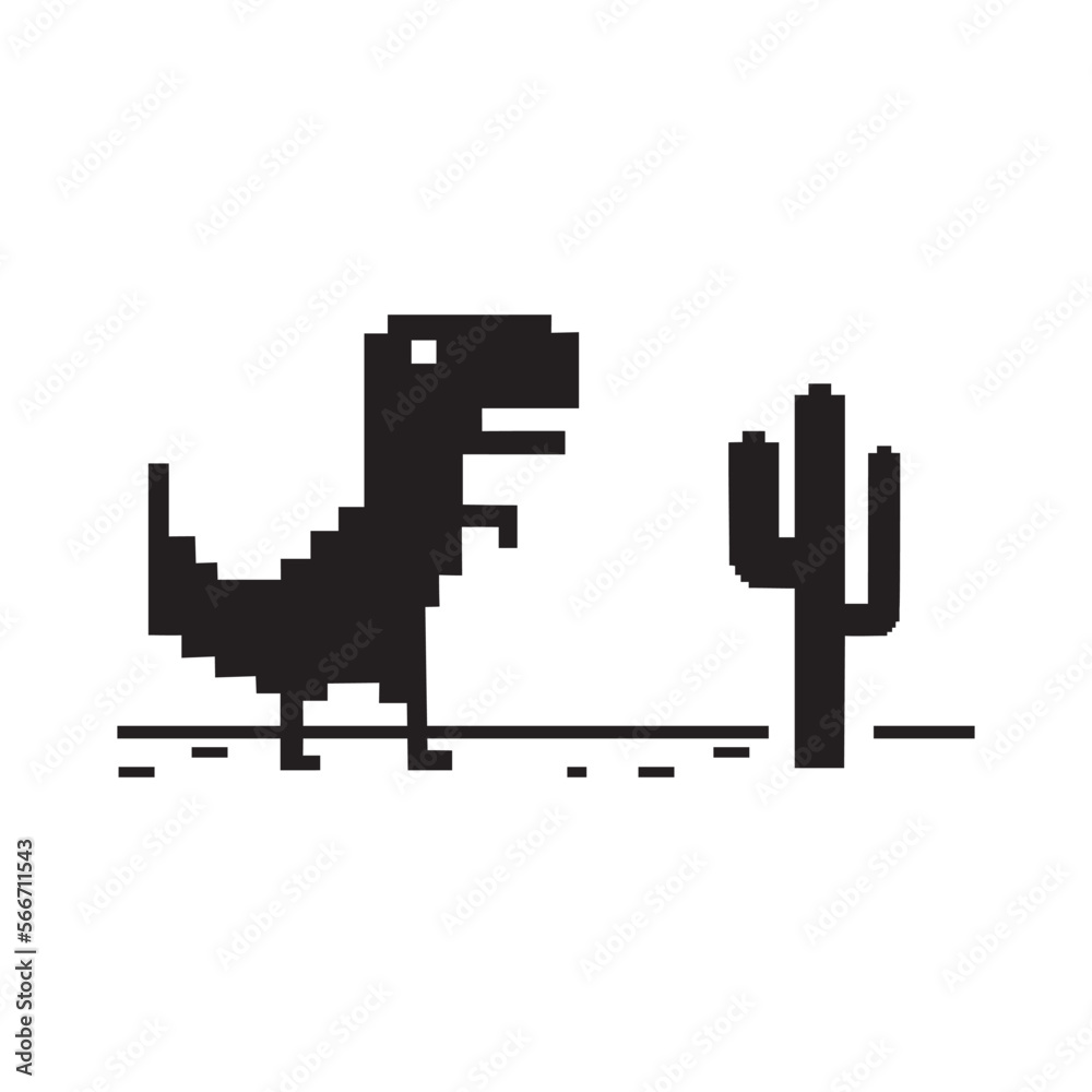 Pixel art of dinosaur icon vector describing offline error for internet symbol illustration Pixel art of dinosaur icon vector describing offline error for internet symbol illustration