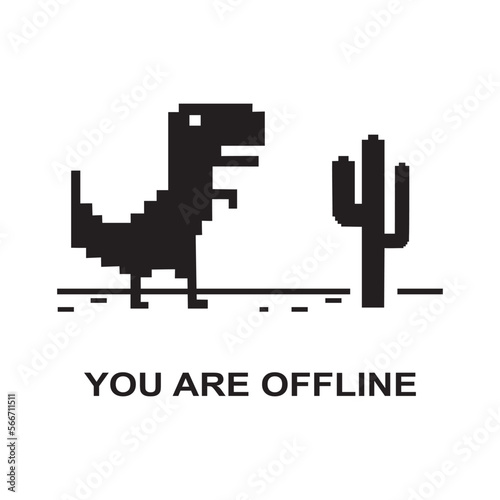 Pixel art of dinosaur icon vector describing offline error for internet symbol illustration