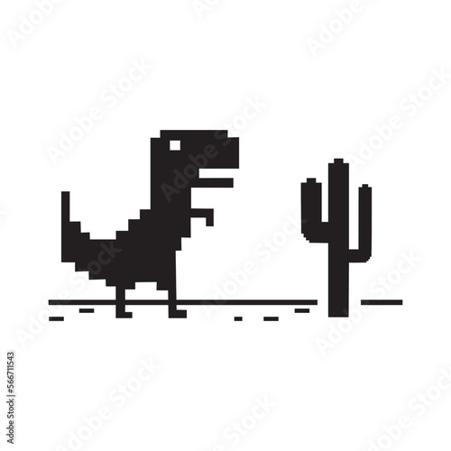 Fototapeta Naklejka Na Ścianę i Meble -  Pixel art of dinosaur icon vector describing offline error for internet symbol illustration